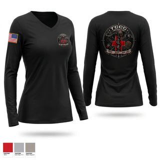 Womens Long Sleeve Vneck Shirt, Jax TCCC, Navy, Teamtime, Team time, sublimation, custom sports apparel, team uniforms, spirit wear, spiritwear, sports uniforms, custom shirts, team store, custom team store, fundraiser sports, apparel fundraiser