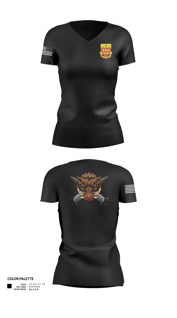 Womens Short Sleeve Vneck Shirt, 1-77 FA Bravo Btry, Army, Teamtime, Team time, sublimation, custom sports apparel, team uniforms, spirit wear, spiritwear, sports uniforms, custom shirts, team store, custom team store, fundraiser sports, apparel fundraiser