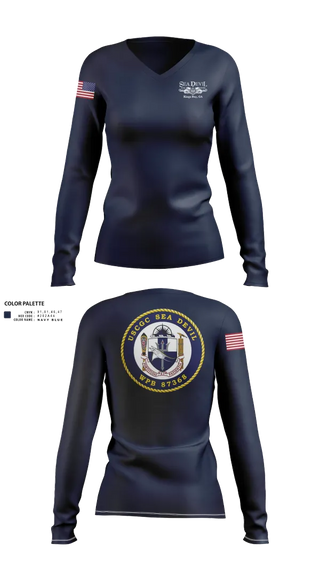 Womens Long Sleeve Vneck Shirt, USCGC SEADEVIL, , Teamtime, Team time, sublimation, custom sports apparel, team uniforms, spirit wear, spiritwear, sports uniforms, custom shirts, team store, custom team store, fundraiser sports, apparel fundraiser