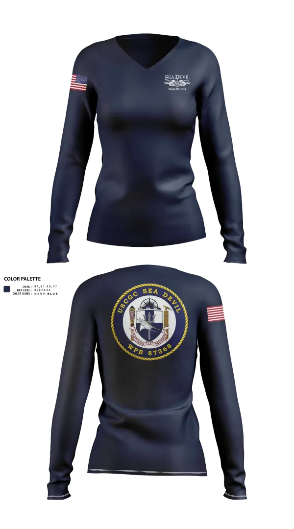 Womens Long Sleeve Vneck Shirt, USCGC SEADEVIL, , Teamtime, Team time, sublimation, custom sports apparel, team uniforms, spirit wear, spiritwear, sports uniforms, custom shirts, team store, custom team store, fundraiser sports, apparel fundraiser