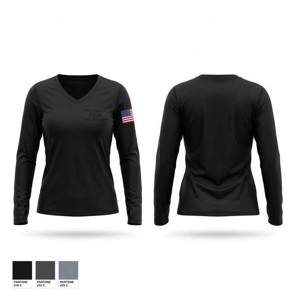 Womens Long Sleeve Vneck Shirt, Mayflower Police Department, Police, Teamtime, Team time, sublimation, custom sports apparel, team uniforms, spirit wear, spiritwear, sports uniforms, custom shirts, team store, custom team store, fundraiser sports, apparel fundraiser