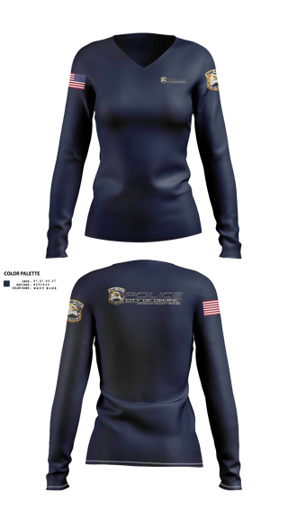 Womens Long Sleeve Vneck Shirt, Deming PD, Police, Teamtime, Team time, sublimation, custom sports apparel, team uniforms, spirit wear, spiritwear, sports uniforms, custom shirts, team store, custom team store, fundraiser sports, apparel fundraiser