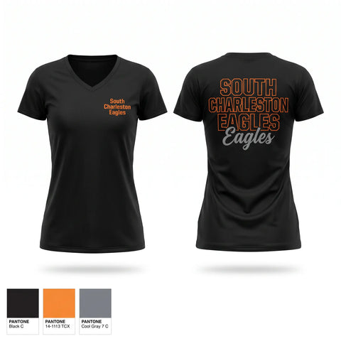 Womens Short Sleeve Vneck Shirt, South Charleston Eagles, Cheer, Teamtime, Team time, sublimation, custom sports apparel, team uniforms, spirit wear, spiritwear, sports uniforms, custom shirts, team store, custom team store, fundraiser sports, apparel fundraiser