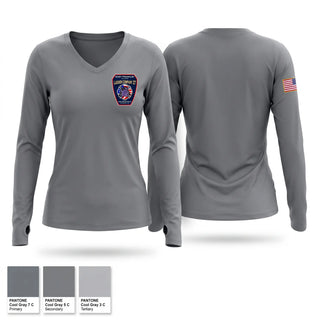 Womens Long Sleeve Vneck Shirt, East Franklin Fire Department, Fire Department, Teamtime, Team time, sublimation, custom sports apparel, team uniforms, spirit wear, spiritwear, sports uniforms, custom shirts, team store, custom team store, fundraiser sports, apparel fundraiser