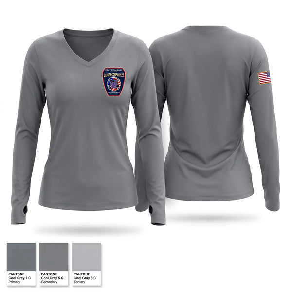 Womens Long Sleeve Vneck Shirt, East Franklin Fire Department, Fire Department, Teamtime, Team time, sublimation, custom sports apparel, team uniforms, spirit wear, spiritwear, sports uniforms, custom shirts, team store, custom team store, fundraiser sports, apparel fundraiser