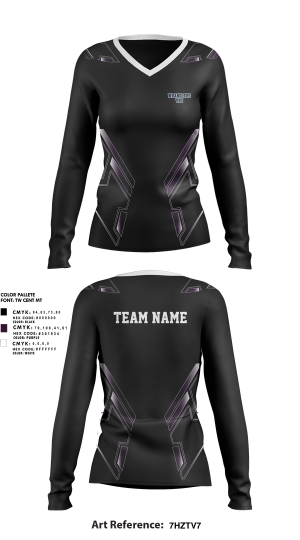Womens Long Sleeve Vneck Shirt, Wrangler VBC, Women's Volleyball, Teamtime, Team time, sublimation, custom sports apparel, team uniforms, spirit wear, spiritwear, sports uniforms, custom shirts, team store, custom team store, fundraiser sports, apparel fundraiser