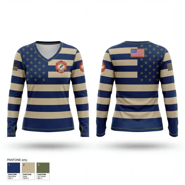 Womens Long Sleeve Vneck Shirt, Wellington Fire District, Fire Department, Teamtime, Team time, sublimation, custom sports apparel, team uniforms, spirit wear, spiritwear, sports uniforms, custom shirts, team store, custom team store, fundraiser sports, apparel fundraiser