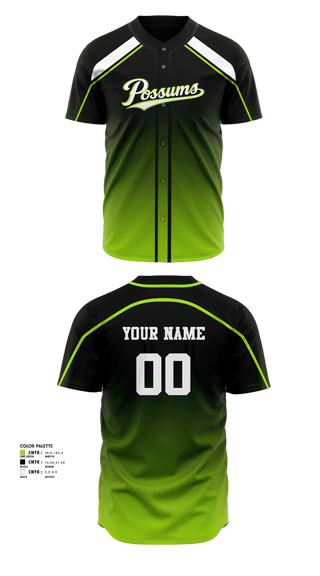 Full Button Baseball Jersey, Possums, Baseball, Teamtime, Team time, sublimation, custom sports apparel, team uniforms, spirit wear, spiritwear, sports uniforms, custom shirts, team store, custom team store, fundraiser sports, apparel fundraiser