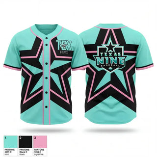 Full Button Baseball Jersey, Texas Nine Elite, Baseball, Teamtime, Team time, sublimation, custom sports apparel, team uniforms, spirit wear, spiritwear, sports uniforms, custom shirts, team store, custom team store, fundraiser sports, apparel fundraiser