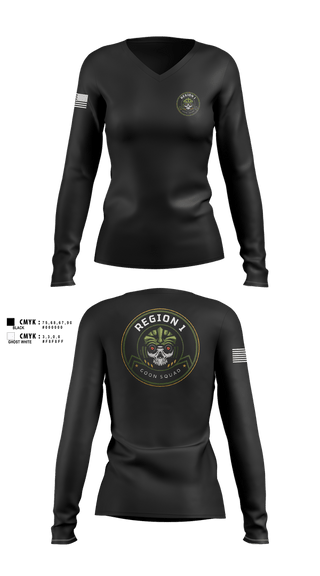 Womens Long Sleeve Vneck Shirt, Region 1, Police, Teamtime, Team time, sublimation, custom sports apparel, team uniforms, spirit wear, spiritwear, sports uniforms, custom shirts, team store, custom team store, fundraiser sports, apparel fundraiser