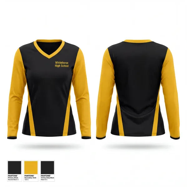 Womens Long Sleeve Vneck Shirt, Whitehorse High school, Track & Field, Teamtime, Team time, sublimation, custom sports apparel, team uniforms, spirit wear, spiritwear, sports uniforms, custom shirts, team store, custom team store, fundraiser sports, apparel fundraiser