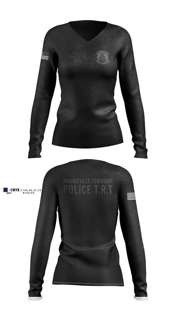Womens Long Sleeve Vneck Shirt, Prairieville Township police, Police, Teamtime, Team time, sublimation, custom sports apparel, team uniforms, spirit wear, spiritwear, sports uniforms, custom shirts, team store, custom team store, fundraiser sports, apparel fundraiser