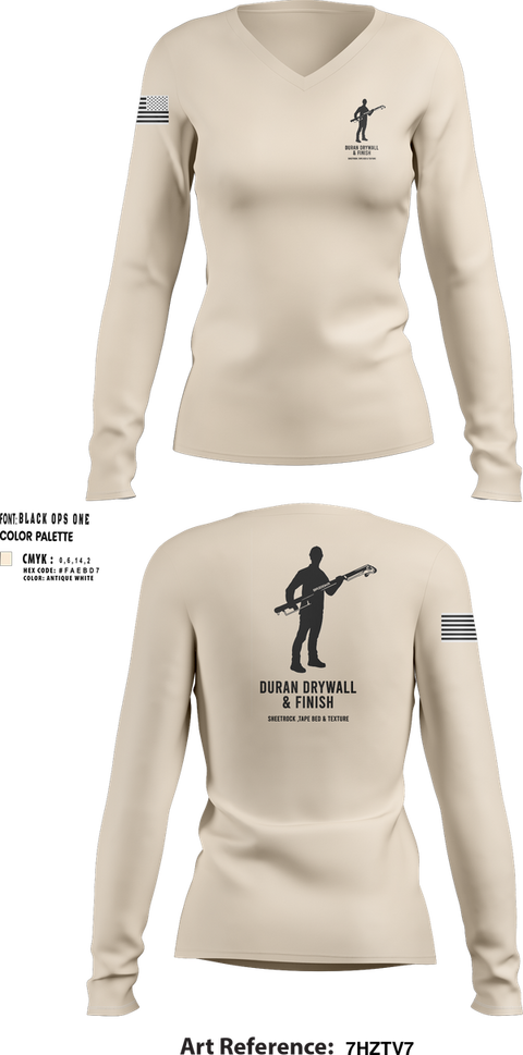 Womens Long Sleeve Vneck Shirt, Duran Drywall & Finish, , Teamtime, Team time, sublimation, custom sports apparel, team uniforms, spirit wear, spiritwear, sports uniforms, custom shirts, team store, custom team store, fundraiser sports, apparel fundraiser