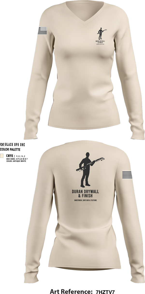 Womens Long Sleeve Vneck Shirt, Duran Drywall & Finish, , Teamtime, Team time, sublimation, custom sports apparel, team uniforms, spirit wear, spiritwear, sports uniforms, custom shirts, team store, custom team store, fundraiser sports, apparel fundraiser