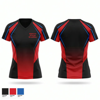 Womens Short Sleeve Vneck Shirt, Midwest Xtreme Wrestling, Wrestling, Teamtime, Team time, sublimation, custom sports apparel, team uniforms, spirit wear, spiritwear, sports uniforms, custom shirts, team store, custom team store, fundraiser sports, apparel fundraiser