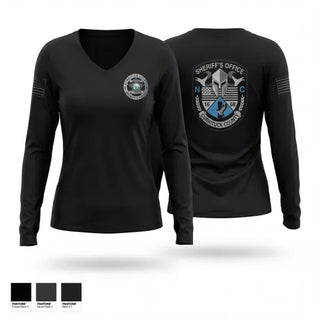 Womens Long Sleeve Vneck Shirt, Currituck county, Police, Teamtime, Team time, sublimation, custom sports apparel, team uniforms, spirit wear, spiritwear, sports uniforms, custom shirts, team store, custom team store, fundraiser sports, apparel fundraiser