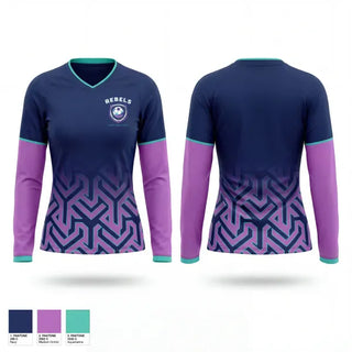 Womens Long Sleeve Vneck Shirt, Rebels, Women's Soccer, Teamtime, Team time, sublimation, custom sports apparel, team uniforms, spirit wear, spiritwear, sports uniforms, custom shirts, team store, custom team store, fundraiser sports, apparel fundraiser