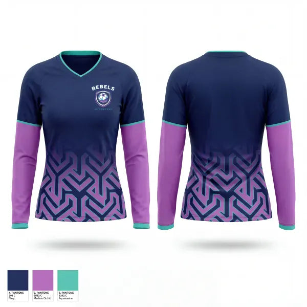 Womens Long Sleeve Vneck Shirt, Rebels, Women's Soccer, Teamtime, Team time, sublimation, custom sports apparel, team uniforms, spirit wear, spiritwear, sports uniforms, custom shirts, team store, custom team store, fundraiser sports, apparel fundraiser