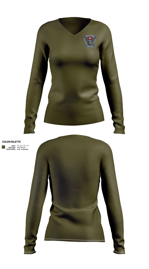 Womens Long Sleeve Vneck Shirt, 3d MLR, Communication Company, Marines, Teamtime, Team time, sublimation, custom sports apparel, team uniforms, spirit wear, spiritwear, sports uniforms, custom shirts, team store, custom team store, fundraiser sports, apparel fundraiser