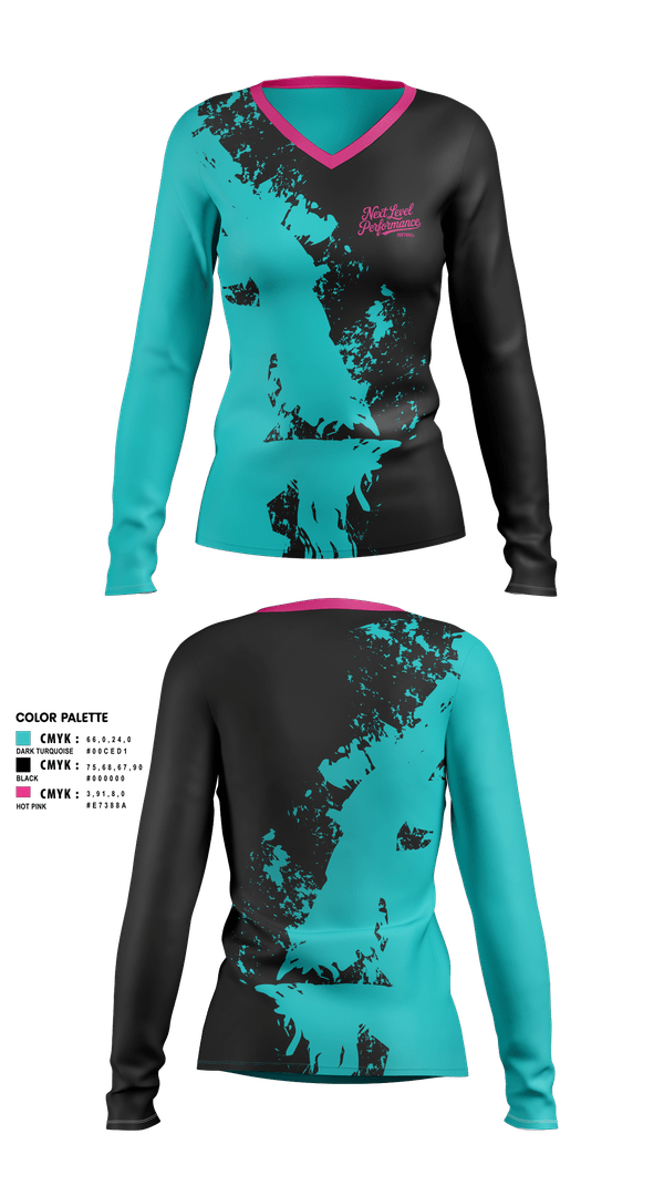 Womens Long Sleeve Vneck Shirt, Next Level Performance, Softball, Teamtime, Team time, sublimation, custom sports apparel, team uniforms, spirit wear, spiritwear, sports uniforms, custom shirts, team store, custom team store, fundraiser sports, apparel fundraiser