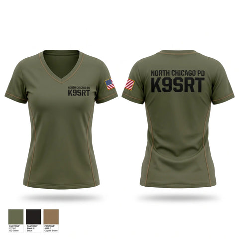 Womens Short Sleeve Vneck Shirt, North Chicago PD K9/SRT, Police, Teamtime, Team time, sublimation, custom sports apparel, team uniforms, spirit wear, spiritwear, sports uniforms, custom shirts, team store, custom team store, fundraiser sports, apparel fundraiser