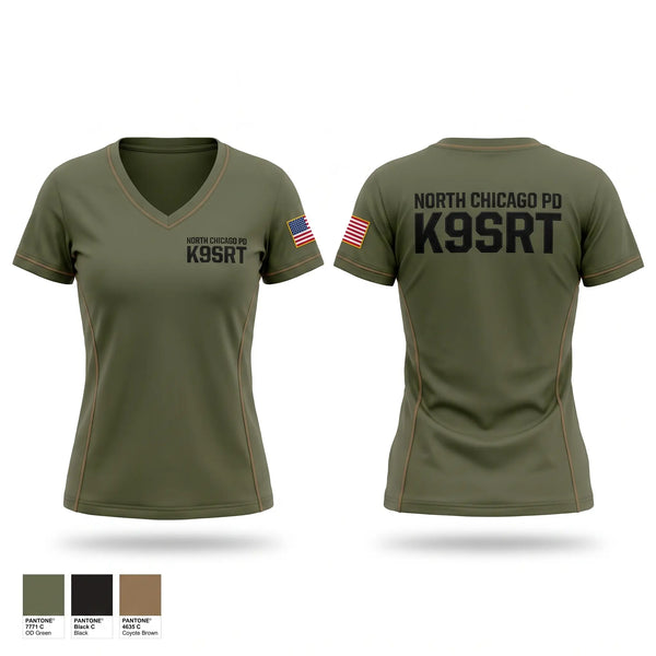 Womens Short Sleeve Vneck Shirt, North Chicago PD K9/SRT, Police, Teamtime, Team time, sublimation, custom sports apparel, team uniforms, spirit wear, spiritwear, sports uniforms, custom shirts, team store, custom team store, fundraiser sports, apparel fundraiser