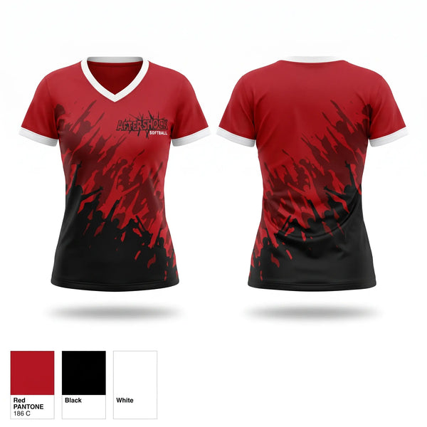 Womens Short Sleeve Vneck Shirt, Aftershock, Softball, Teamtime, Team time, sublimation, custom sports apparel, team uniforms, spirit wear, spiritwear, sports uniforms, custom shirts, team store, custom team store, fundraiser sports, apparel fundraiser