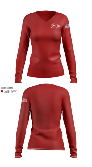 Womens Long Sleeve Vneck Shirt, Life Ride, EMS/EMT, Teamtime, Team time, sublimation, custom sports apparel, team uniforms, spirit wear, spiritwear, sports uniforms, custom shirts, team store, custom team store, fundraiser sports, apparel fundraiser