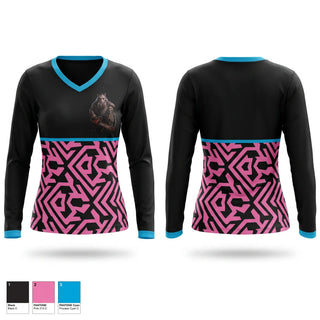 Womens Long Sleeve Vneck Shirt, Scary hippos, Baseball, Teamtime, Team time, sublimation, custom sports apparel, team uniforms, spirit wear, spiritwear, sports uniforms, custom shirts, team store, custom team store, fundraiser sports, apparel fundraiser