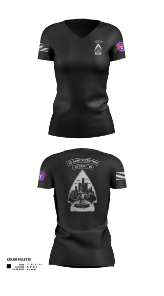 Womens Short Sleeve Vneck Shirt, Detroit Recruiting Station, Army, Teamtime, Team time, sublimation, custom sports apparel, team uniforms, spirit wear, spiritwear, sports uniforms, custom shirts, team store, custom team store, fundraiser sports, apparel fundraiser