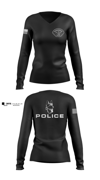 Womens Long Sleeve Vneck Shirt, Pasadena Police K9 Unit, Police, Teamtime, Team time, sublimation, custom sports apparel, team uniforms, spirit wear, spiritwear, sports uniforms, custom shirts, team store, custom team store, fundraiser sports, apparel fundraiser