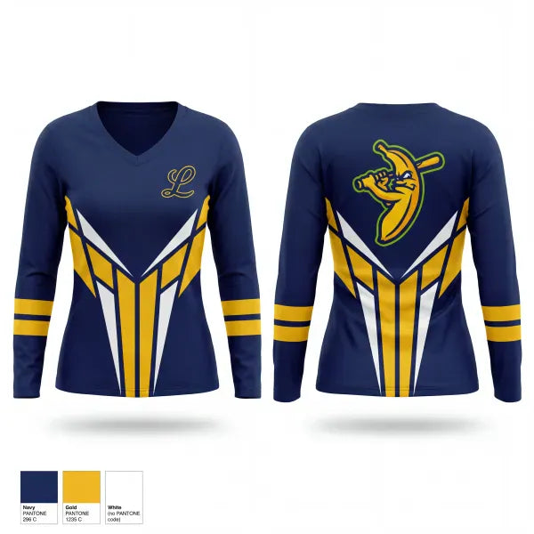 Womens Long Sleeve Vneck Shirt, Line Creek Legends, Baseball, Teamtime, Team time, sublimation, custom sports apparel, team uniforms, spirit wear, spiritwear, sports uniforms, custom shirts, team store, custom team store, fundraiser sports, apparel fundraiser