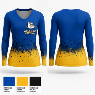 Womens Long Sleeve Vneck Shirt, Wheatland Wrestling, Wrestling, Teamtime, Team time, sublimation, custom sports apparel, team uniforms, spirit wear, spiritwear, sports uniforms, custom shirts, team store, custom team store, fundraiser sports, apparel fundraiser