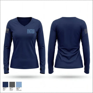Womens Long Sleeve Vneck Shirt, Breckenridge Police Department, Police, Teamtime, Team time, sublimation, custom sports apparel, team uniforms, spirit wear, spiritwear, sports uniforms, custom shirts, team store, custom team store, fundraiser sports, apparel fundraiser