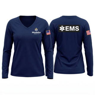 Womens Long Sleeve Vneck Shirt, Madelia Health EMS, EMS/EMT, Teamtime, Team time, sublimation, custom sports apparel, team uniforms, spirit wear, spiritwear, sports uniforms, custom shirts, team store, custom team store, fundraiser sports, apparel fundraiser