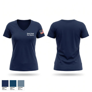 Womens Short Sleeve Vneck Shirt, Stony Brook Fire District, Fire Department, Teamtime, Team time, sublimation, custom sports apparel, team uniforms, spirit wear, spiritwear, sports uniforms, custom shirts, team store, custom team store, fundraiser sports, apparel fundraiser