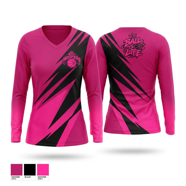 Womens Long Sleeve Vneck Shirt, hoopers, Women's Basketball, Teamtime, Team time, sublimation, custom sports apparel, team uniforms, spirit wear, spiritwear, sports uniforms, custom shirts, team store, custom team store, fundraiser sports, apparel fundraiser