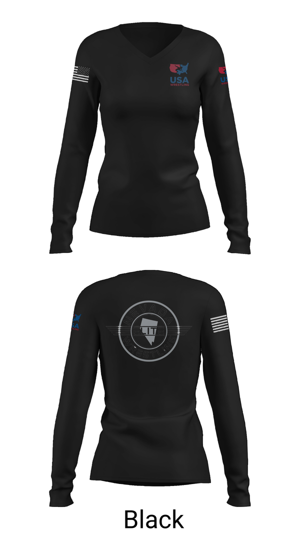 Womens Long Sleeve Vneck Shirt, Nevada Elite Wrestling, Wrestling, Teamtime, Team time, sublimation, custom sports apparel, team uniforms, spirit wear, spiritwear, sports uniforms, custom shirts, team store, custom team store, fundraiser sports, apparel fundraiser
