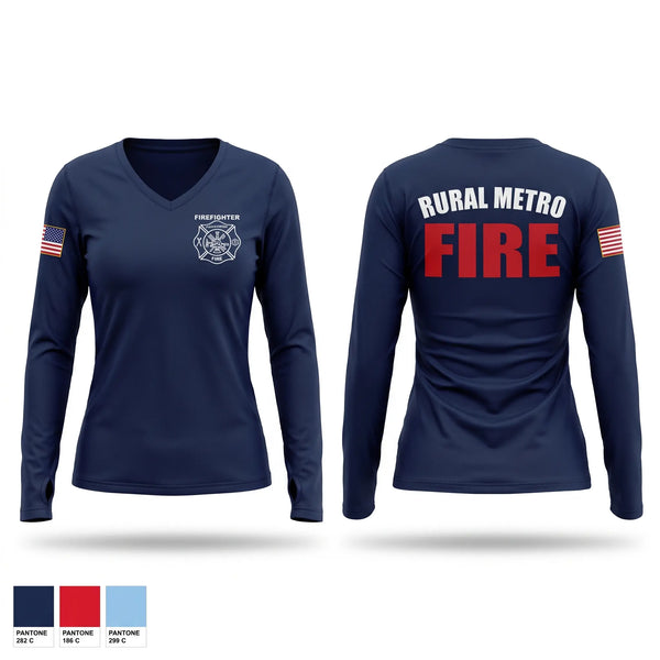 Womens Long Sleeve Vneck Shirt, RURAL METRO FIRE DEPARTMENT, Fire Department, Teamtime, Team time, sublimation, custom sports apparel, team uniforms, spirit wear, spiritwear, sports uniforms, custom shirts, team store, custom team store, fundraiser sports, apparel fundraiser