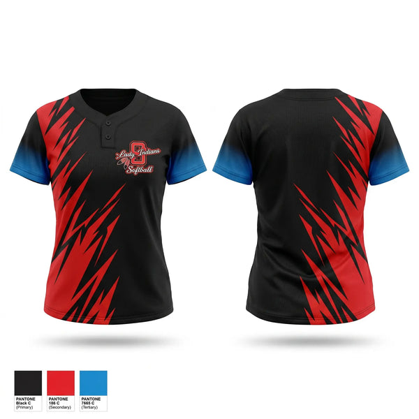 Two Button Softball Jersey, Sissonville Lady Indians, Softball, Teamtime, Team time, sublimation, custom sports apparel, team uniforms, spirit wear, spiritwear, sports uniforms, custom shirts, team store, custom team store, fundraiser sports, apparel fundraiser