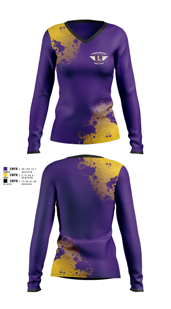 Womens Long Sleeve Vneck Shirt, Lexington Minutemen, Track & Field, Teamtime, Team time, sublimation, custom sports apparel, team uniforms, spirit wear, spiritwear, sports uniforms, custom shirts, team store, custom team store, fundraiser sports, apparel fundraiser