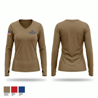 Womens Long Sleeve Vneck Shirt, 428th Transportation Company, Army, Teamtime, Team time, sublimation, custom sports apparel, team uniforms, spirit wear, spiritwear, sports uniforms, custom shirts, team store, custom team store, fundraiser sports, apparel fundraiser
