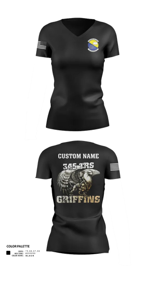 Womens Short Sleeve Vneck Shirt, 345th TRS, , Teamtime, Team time, sublimation, custom sports apparel, team uniforms, spirit wear, spiritwear, sports uniforms, custom shirts, team store, custom team store, fundraiser sports, apparel fundraiser