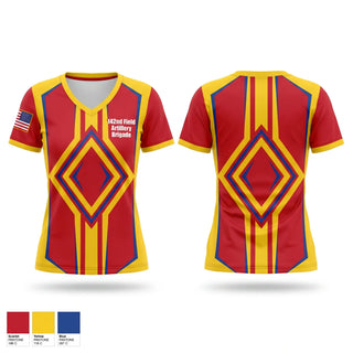 Womens Short Sleeve Vneck Shirt, 142nd Field Artillery Brigade, Army, Teamtime, Team time, sublimation, custom sports apparel, team uniforms, spirit wear, spiritwear, sports uniforms, custom shirts, team store, custom team store, fundraiser sports, apparel fundraiser