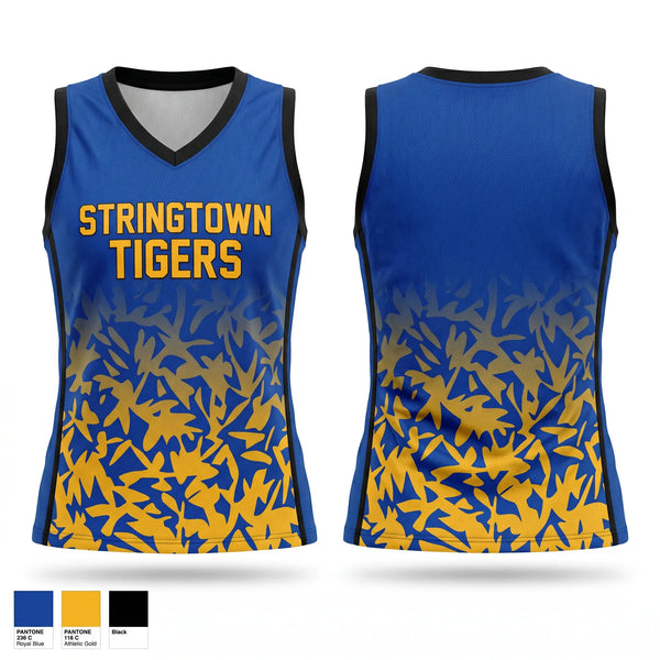 Mens Basketball Jersey, Stringtown Tigers, Women's Basketball, Teamtime, Team time, sublimation, custom sports apparel, team uniforms, spirit wear, spiritwear, sports uniforms, custom shirts, team store, custom team store, fundraiser sports, apparel fundraiser