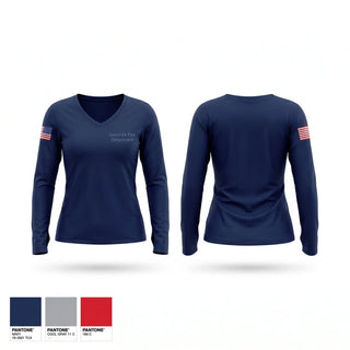 Womens Long Sleeve Vneck Shirt, Sewanee Fire Department, Fire Department, Teamtime, Team time, sublimation, custom sports apparel, team uniforms, spirit wear, spiritwear, sports uniforms, custom shirts, team store, custom team store, fundraiser sports, apparel fundraiser