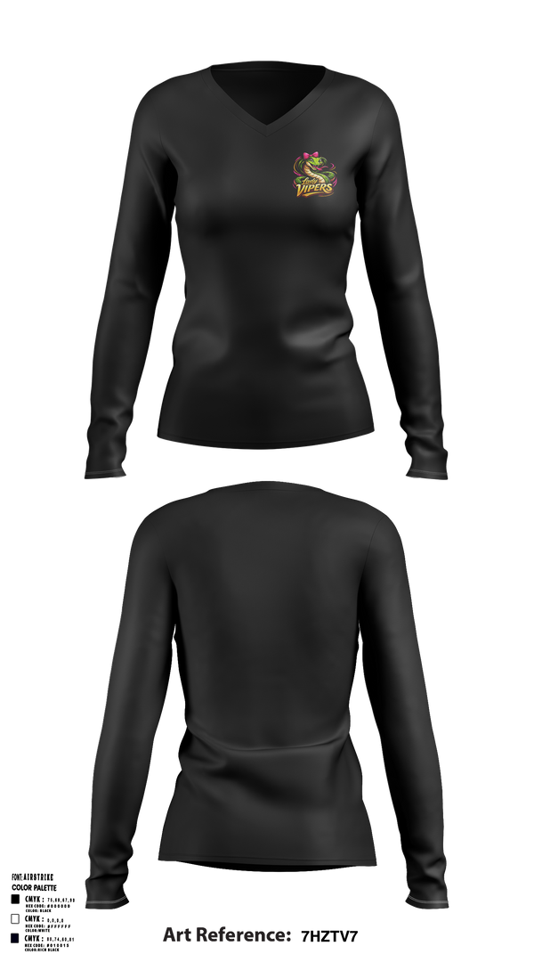 Womens Long Sleeve Vneck Shirt, Yakima Vipers, Football, Teamtime, Team time, sublimation, custom sports apparel, team uniforms, spirit wear, spiritwear, sports uniforms, custom shirts, team store, custom team store, fundraiser sports, apparel fundraiser