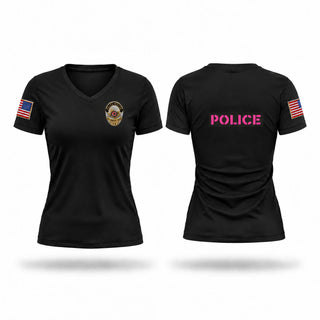 Womens Short Sleeve Vneck Shirt, Aubrey ISD Police, Police, Teamtime, Team time, sublimation, custom sports apparel, team uniforms, spirit wear, spiritwear, sports uniforms, custom shirts, team store, custom team store, fundraiser sports, apparel fundraiser