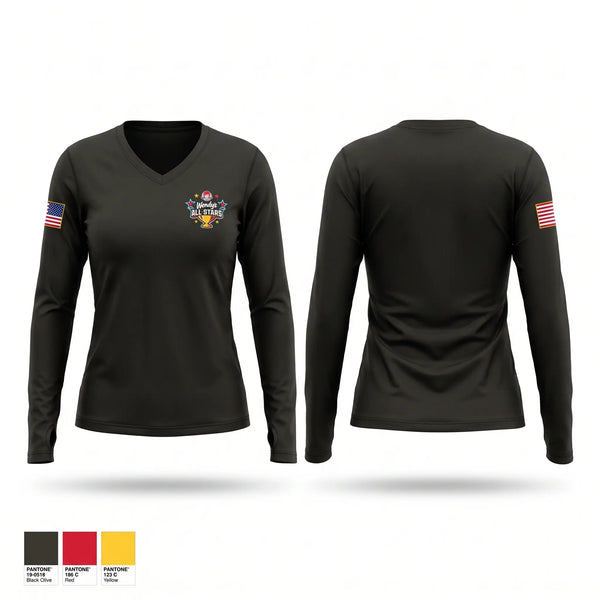Womens Long Sleeve Vneck Shirt, Lucky charm 3357, Police, Teamtime, Team time, sublimation, custom sports apparel, team uniforms, spirit wear, spiritwear, sports uniforms, custom shirts, team store, custom team store, fundraiser sports, apparel fundraiser