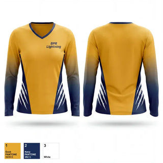 Womens Long Sleeve Vneck Shirt, BPR Lightning, Baseball, Teamtime, Team time, sublimation, custom sports apparel, team uniforms, spirit wear, spiritwear, sports uniforms, custom shirts, team store, custom team store, fundraiser sports, apparel fundraiser